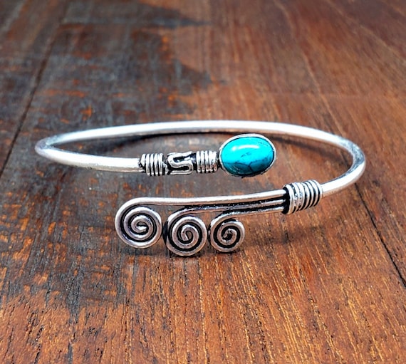 Silver Turquoise Sky Bracelet Boho Jewelry Bangle - image 2