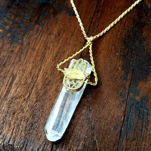Gold Quartz Hamsa Pendant Necklace