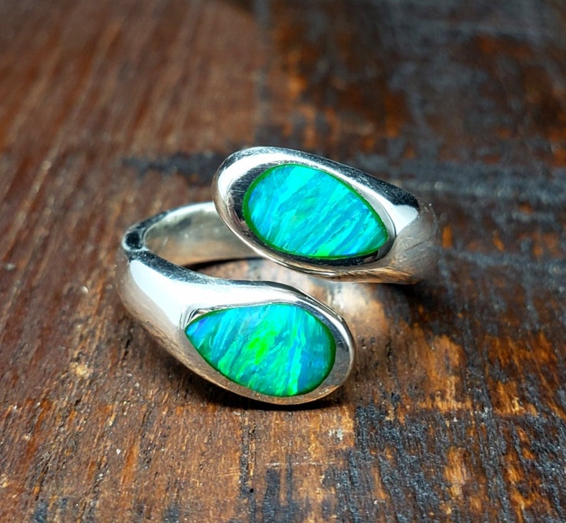 Sterling Silver Opal Adjustable Ring Mexican Taxco Silver Jewelry image 1