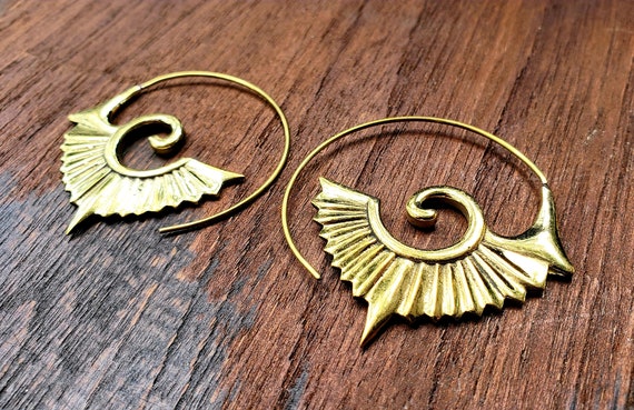 Gold Sacred Geometry Threader Hoop Earrings - image 2
