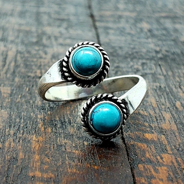 Simple Adjustable Silver Turquoise ring