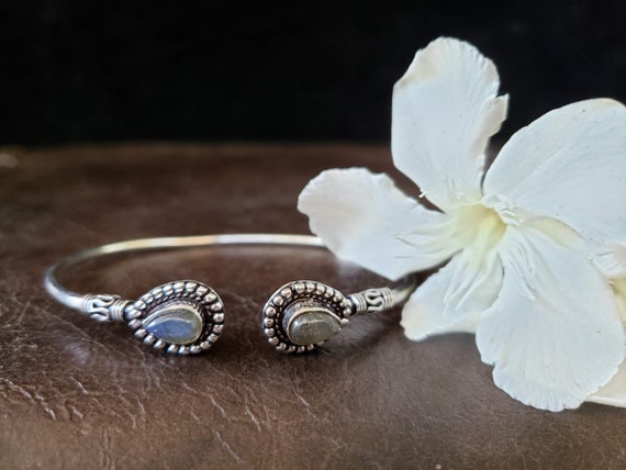 Silver Labradorite Adjustable Bracelet Tribal Gyp… - image 2