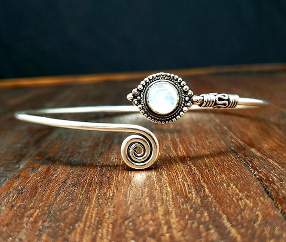 Moonstone Arm Cuff Silver Brass Swirl Tribal Gypsy Festival Boho