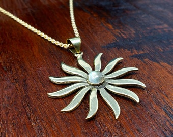 Gold Labradorite Solstice Sun Necklace Pendant