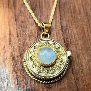 Gold Moonstone Locket Pendant Necklace