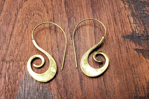 Simple Gold Funky Swirl Threader Earrings - image 2