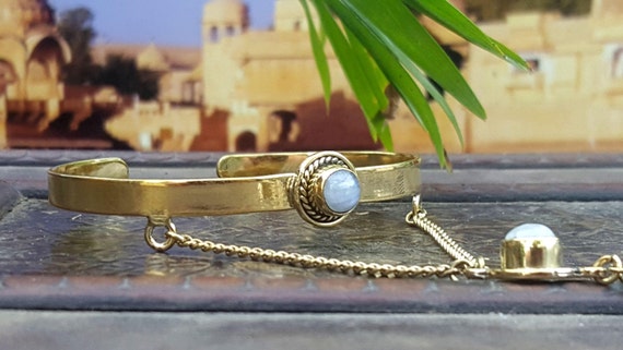 Gold Moonstone Slave Bracelet Tribal Gypsy Festiv… - image 4