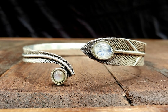Silver Moonstone Feather Adjustable Arm cuff - image 1