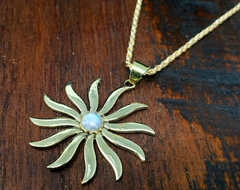 Gold Moonstone Solstice Sun Necklace Pendant