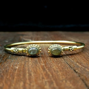 Simple Gold Labradorite Bangle Bracelet