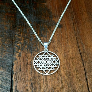 Small Sri Yantra Silver Pendant Sacred Geometry Necklace