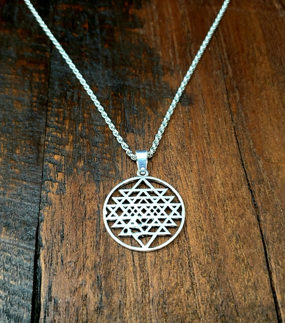 Small Sri Yantra Silver Pendant Sacred Geometry Necklace