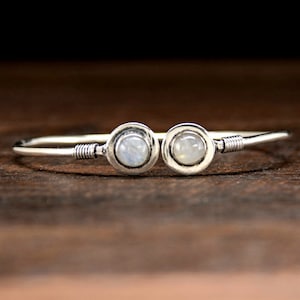 Simple Silver Moonstone Adjustable Bracelet