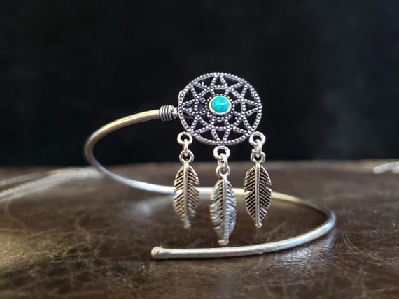 Silver Turquoise Dream Catcher Arm Band Upper Arm… - image 2