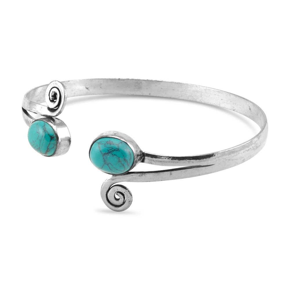 Bracelet Manchette Ouvert Plaqué Argent Avec Turquoise - NEUF Avec étiquettes