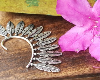 Feather Ear Cuff Tribal Silver Boho Festival Earring Jewelry