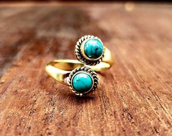 Adjustable Gold Brass Turquoise ring