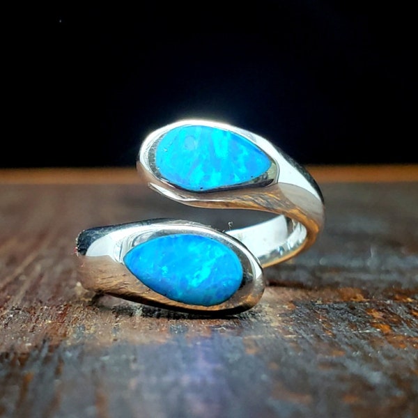 Sterling Silver Blue Opal Adjustable Ring Mexican Taxco Silver Jewelry