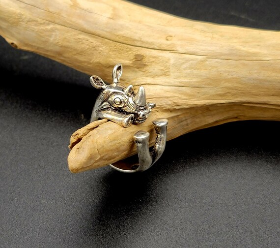 Silver Rhino Ring Adjustable Statement Jewelry - image 5