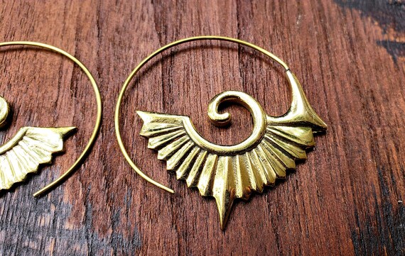 Gold Sacred Geometry Threader Hoop Earrings - image 3