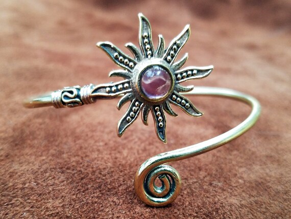 Amethyst Sun Adjustable Silver Bangle Bracelet - image 3