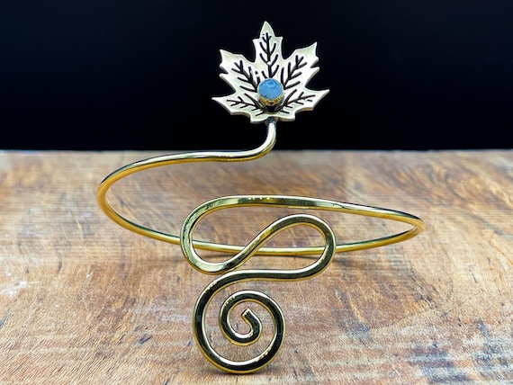 Gold Moonstone Leaf Arm Cuff - image 1