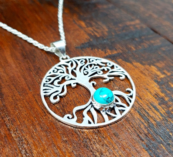 Silver Turquoise Tree of life Sacred Geometry Pen… - image 1