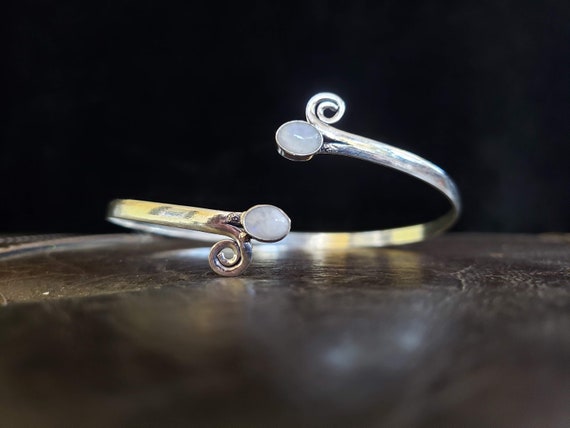 Silver Moonstone Swirl Arm cuff Arm Band Upper Ar… - image 2