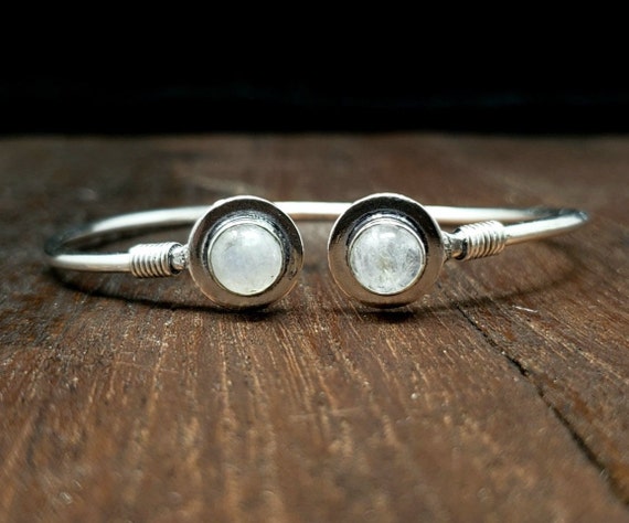 Simple Silver Moonstone Adjustable Bracelet - image 2