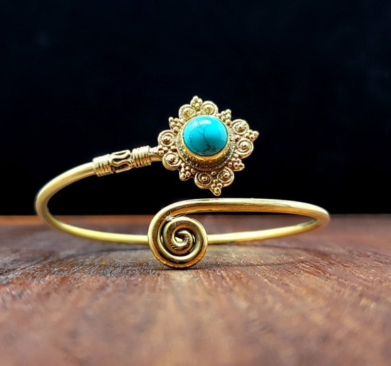 Gold Turquoise Star Adjustable Bangle Bracelet - image 1