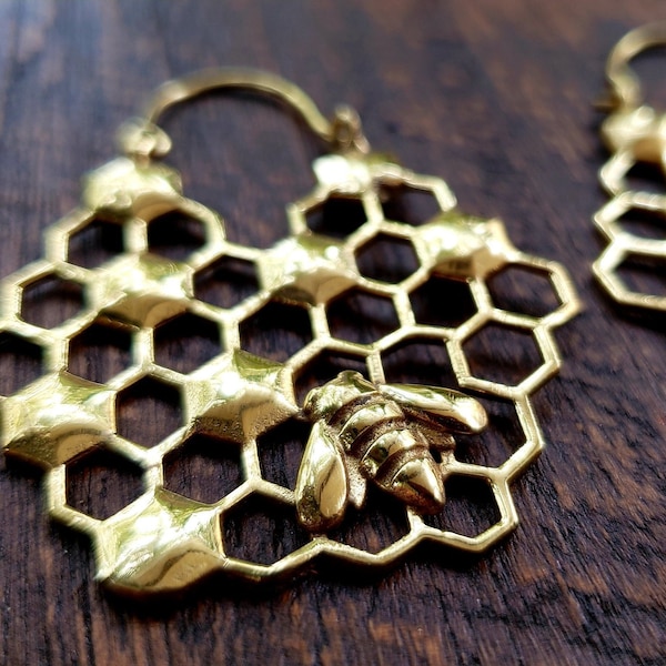 Gold Beehive Sacred Geometry Earrings