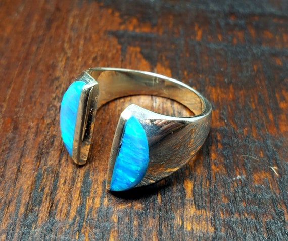 Sterling Silver Blue Opal Adjustable Statement Ri… - image 3