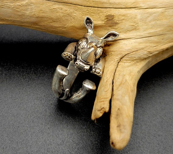 Silver Rhino Ring Adjustable Statement Jewelry - image 3