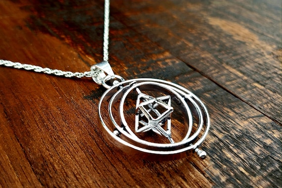 Silver Gyroscope Sacred Geometry Spinner Pendant … - image 3