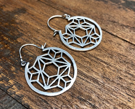 Silver Sacred Geometry Geometric Round Earrings - image 1