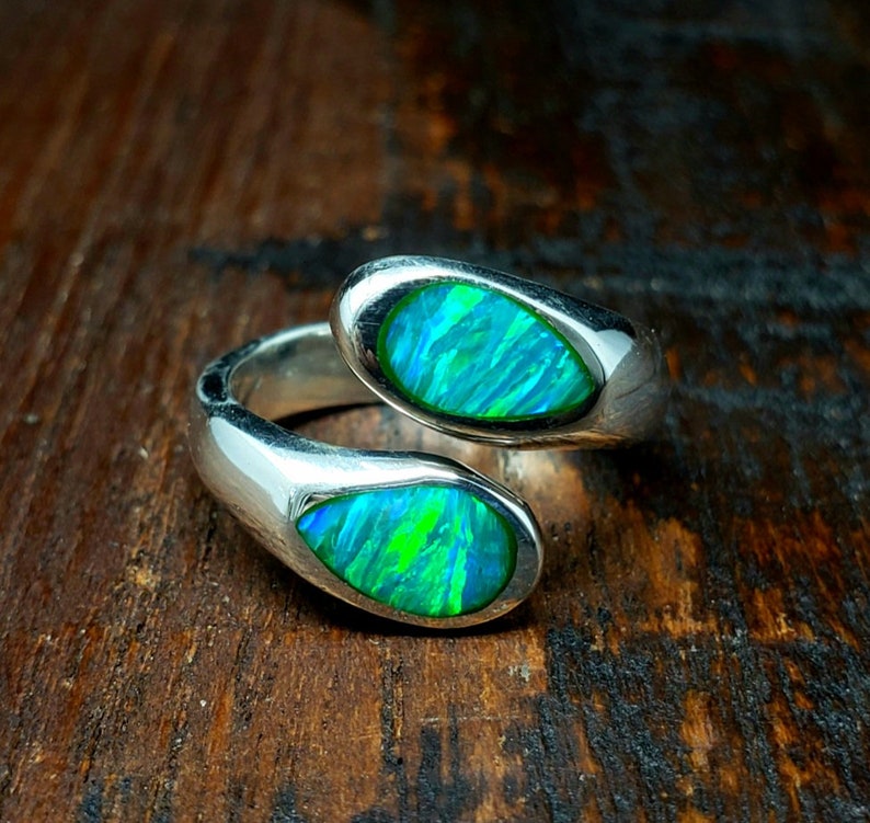 Sterling Silver Opal Adjustable Ring Mexican Taxco Silver Jewelry image 2