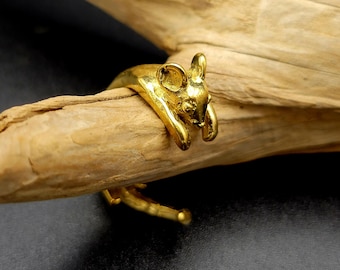 Gold Messing Maus Ring Einstellbar Chinesisches Sternzeichen Schmuck