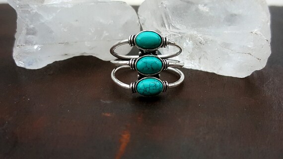 Adjustable Turquoise Trinity Silver Ring - image 3
