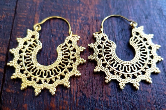 Traditional Intricate Tribal Gold Earrings - image 2