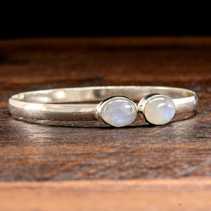 Simple Silver Moonstone Bangle Bracelet