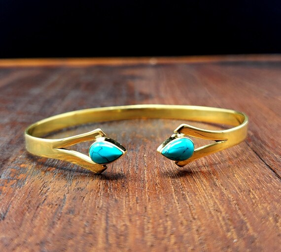 Simple Gold Turquoise Dagger Bangle Bracelet Fest… - image 3