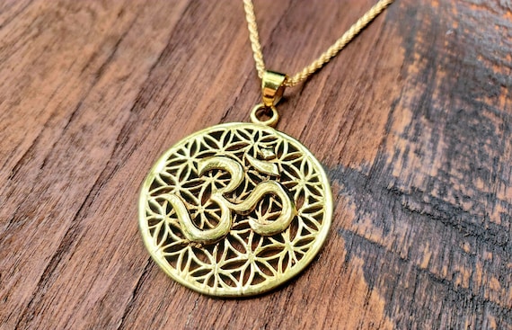 Gold Om Flower of Life Sacred Geometry Pendant Ne… - image 2