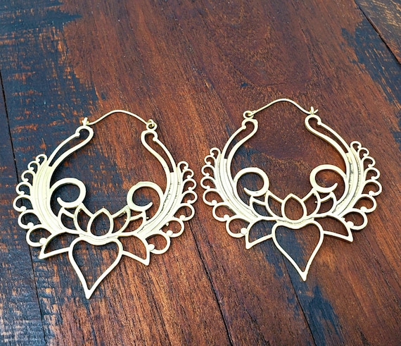 Large Gold Statement Lotus Earrings - image 1
