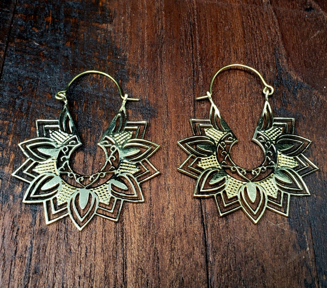 Gold Flower Mandala Hoop Earrings