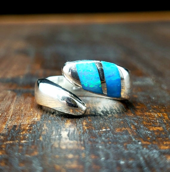 Sterling Silver Blue Opal Adjustable Ring Mexican… - image 1