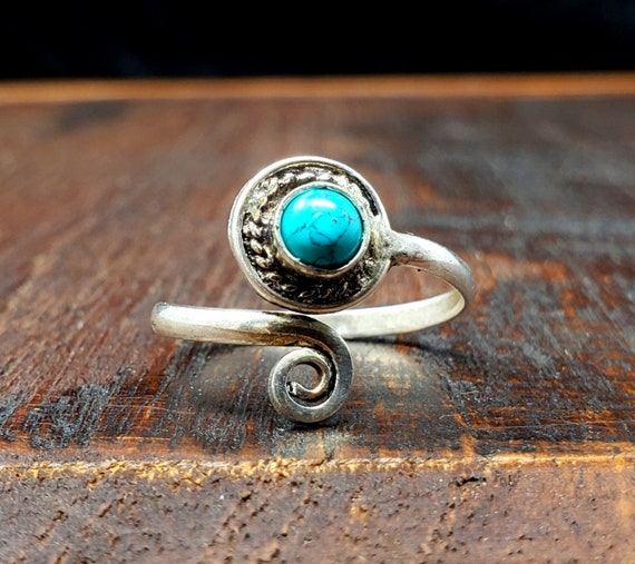 Adjustable Silver Turquoise Ring - image 2