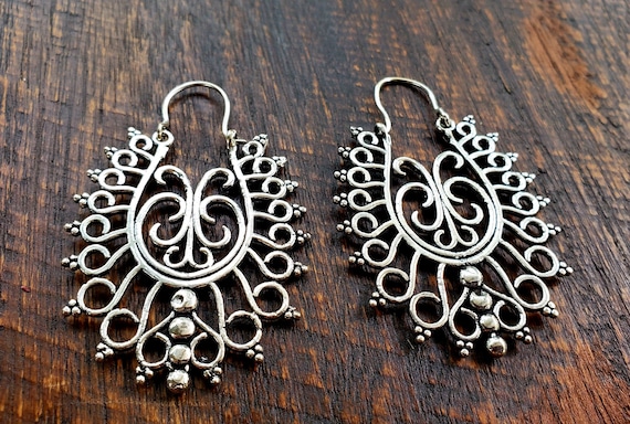 Silver Temple Statement Earrings - image 1