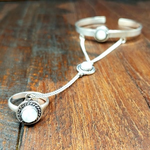 Silver Moonstone Slave Bracelet Tribal Gypsy Festival Boho Jewelry Bangle