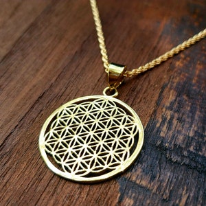 Gold Flower of Life Sacred Geometry Pendant Necklace