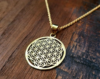 Gold Flower of Life Sacred Geometry Pendant Necklace